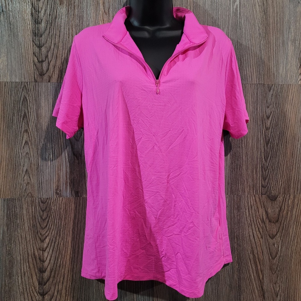 IBKUL 1/4 Zip Short Sleeve Top XL High Vis Neon Pink UPF 50+ Cooling Quick Dry